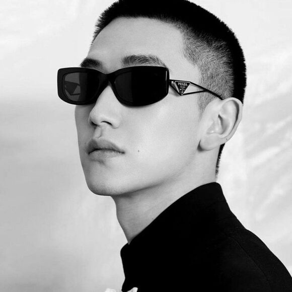 NEW Prada PR14YS 1AB5S0 Black Dark Grey Rectangle Unisex Sunglasses - Picture 2 of 14